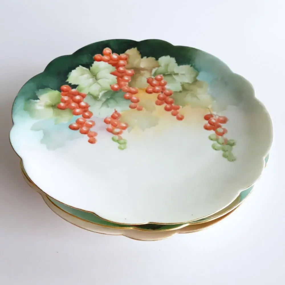 Antique Austrian Porcelain Plates Set 3 Vienna Austria Mark Hand Painted Berries